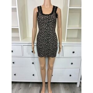 HM Divided Womens Floral Ribbed Mini Dress Black Pink Lace Trim Size M